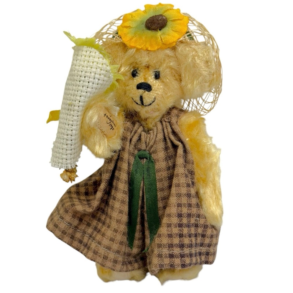 VTG 1995 Little Gem Artist Deb Canham "Samantha" Sunflower Miniature Girl Bear